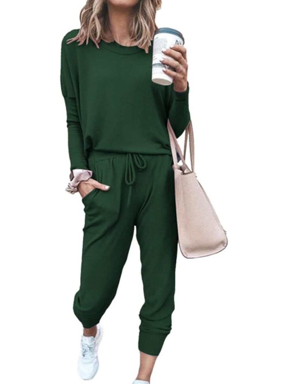 Women's 2 Piece Sets Dark Green Sweatsuits Casual Long Sleeve Sweatpants Fall